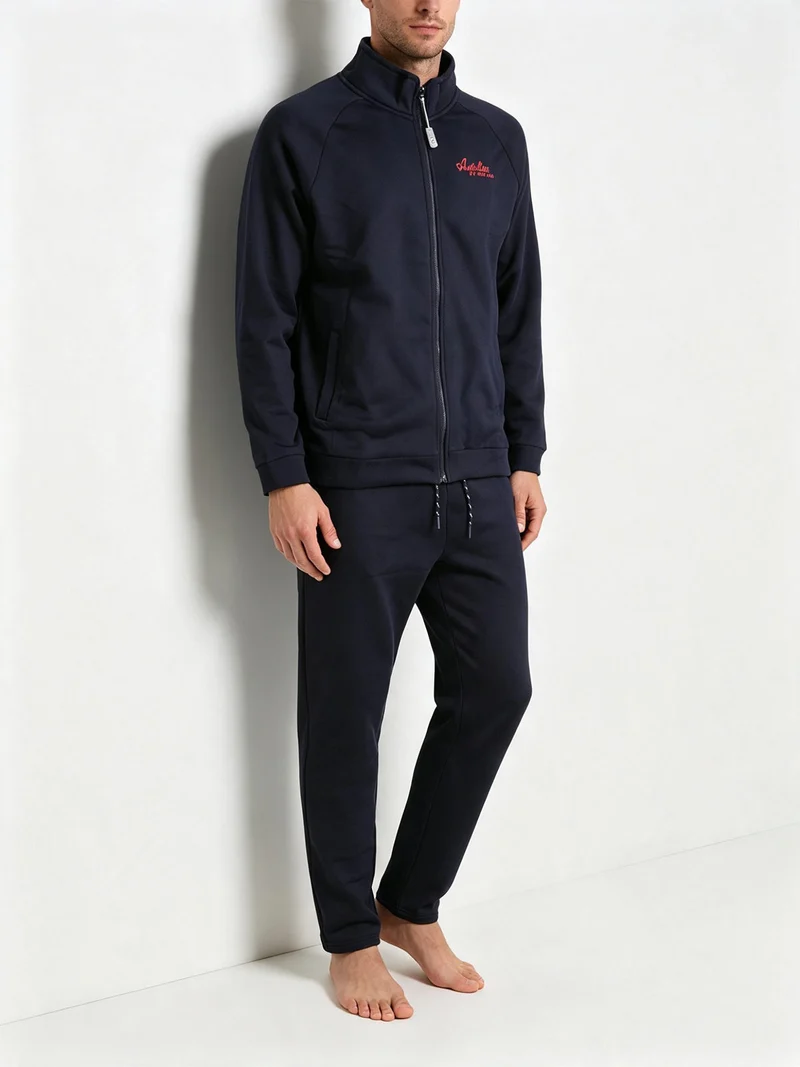 Completo tuta da uomo 2 pezzi full zip con interno felpato - blu scuro