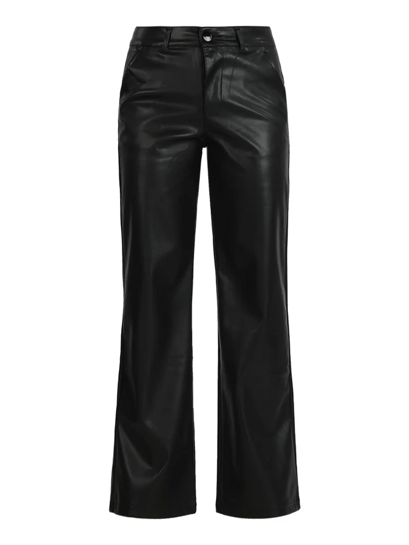 Pantaloni donna in ecopelle a gamba larga - nero