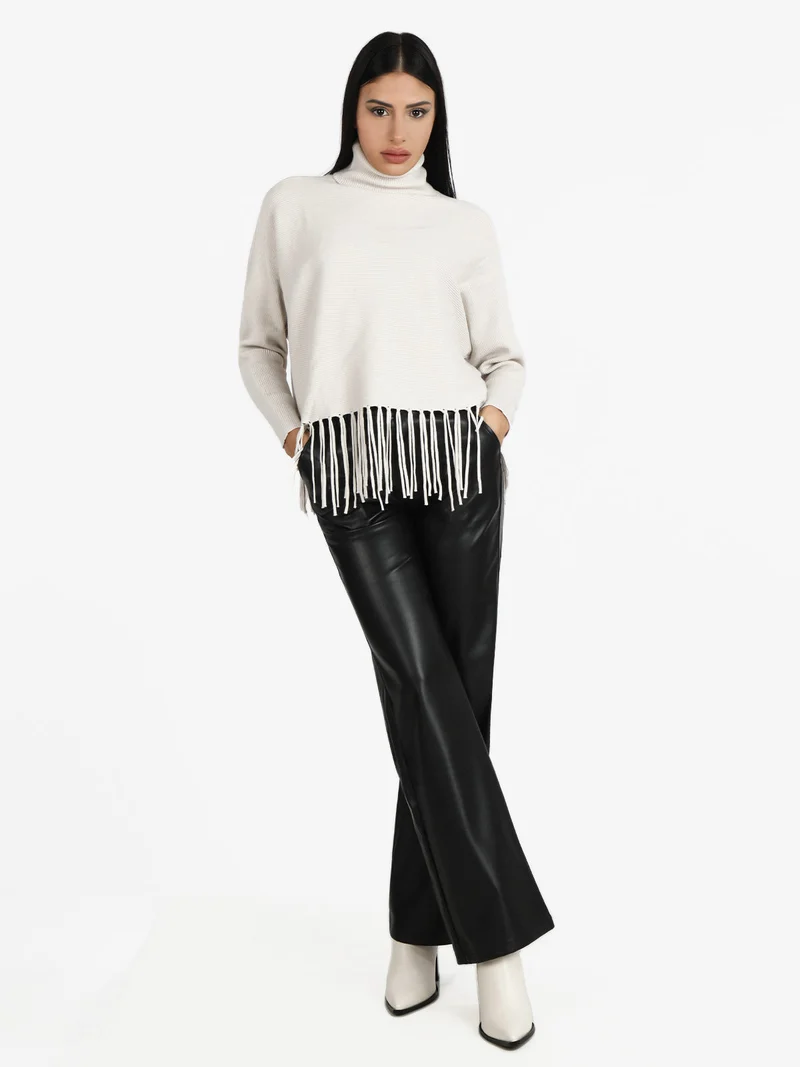 Pantaloni donna in ecopelle a gamba larga - nero