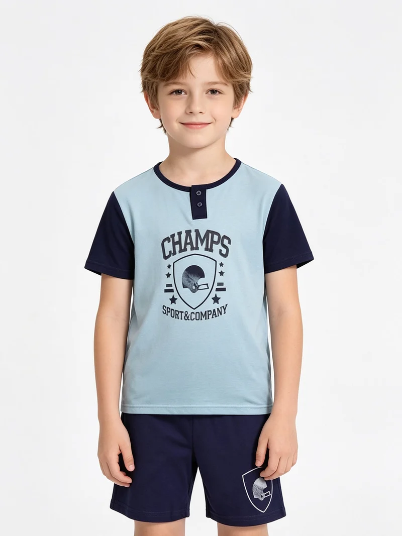 Pigiama corto da bambino in cotone - azzurro