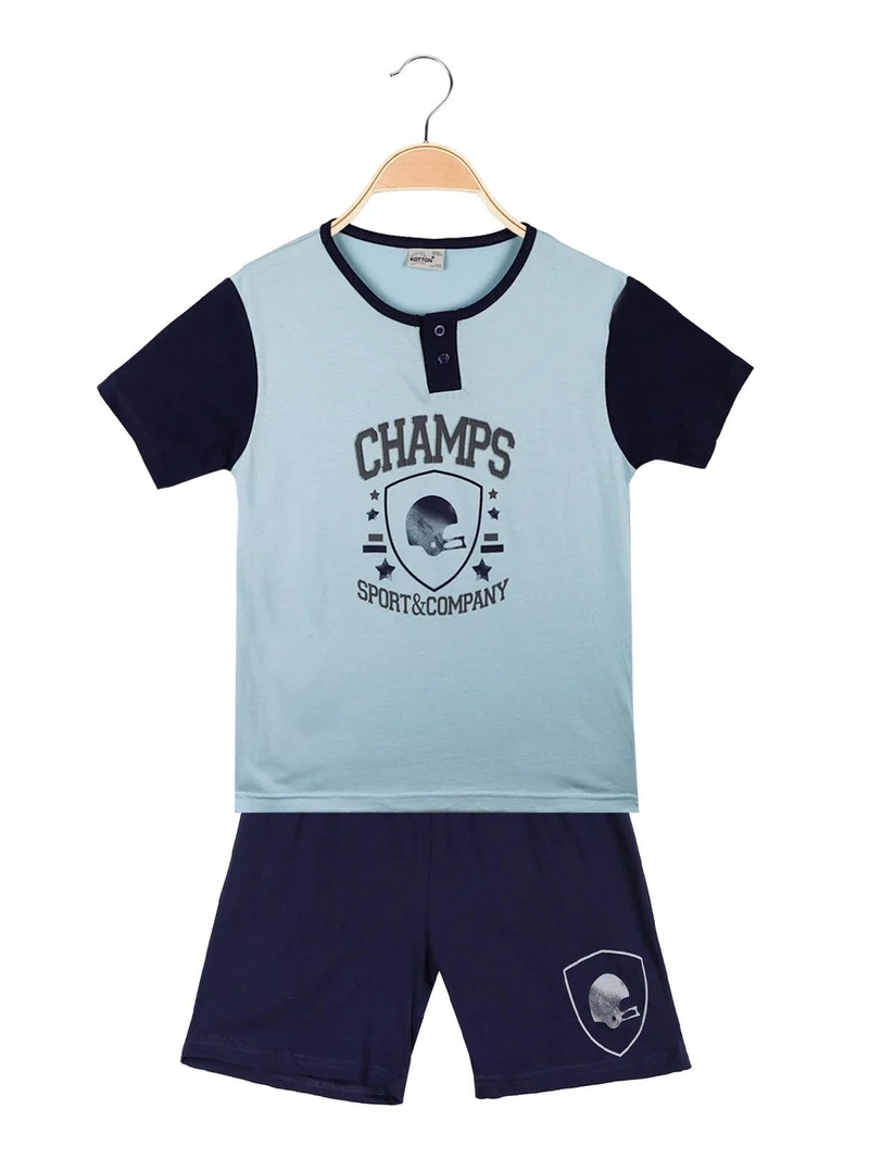 Pigiama corto da bambino in cotone - azzurro