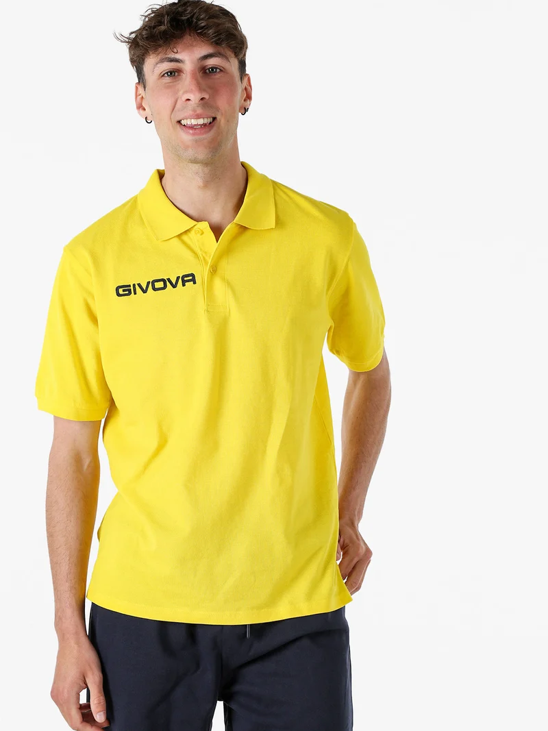 Polo da uomo in cotone piquet a maniche corte - giallo