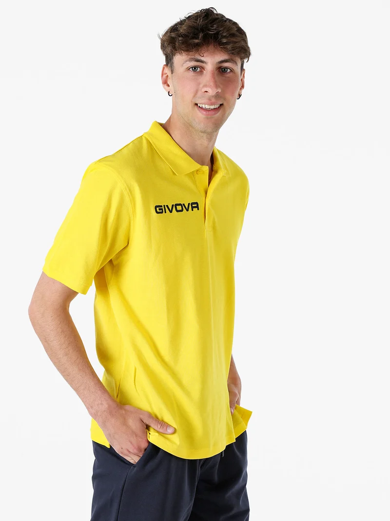 Polo da uomo in cotone piquet a maniche corte - giallo