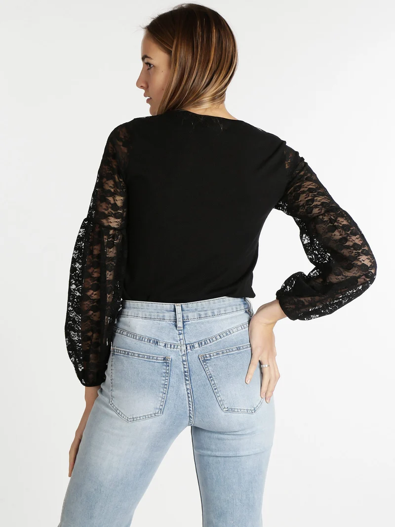 Maglia girocollo in pizzo - nero