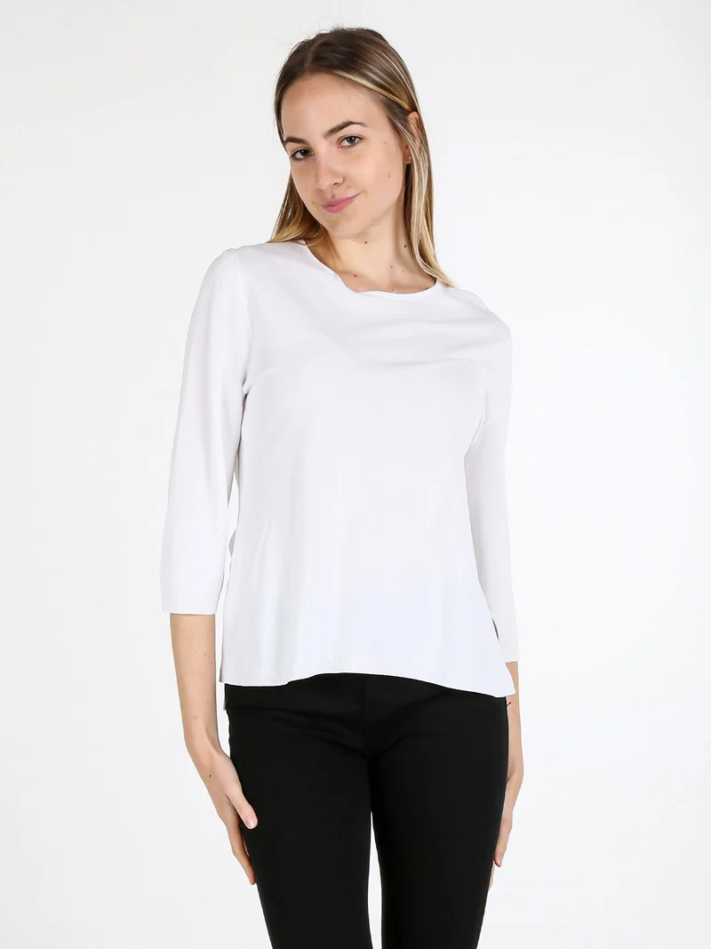 Pullover donna con maniche a tre quarti - bianco
