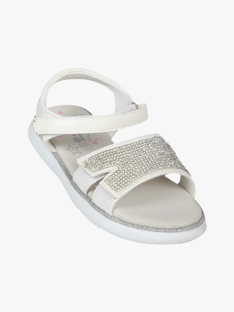 Sandali da bambina con strass e cinturino a strappo - bianco