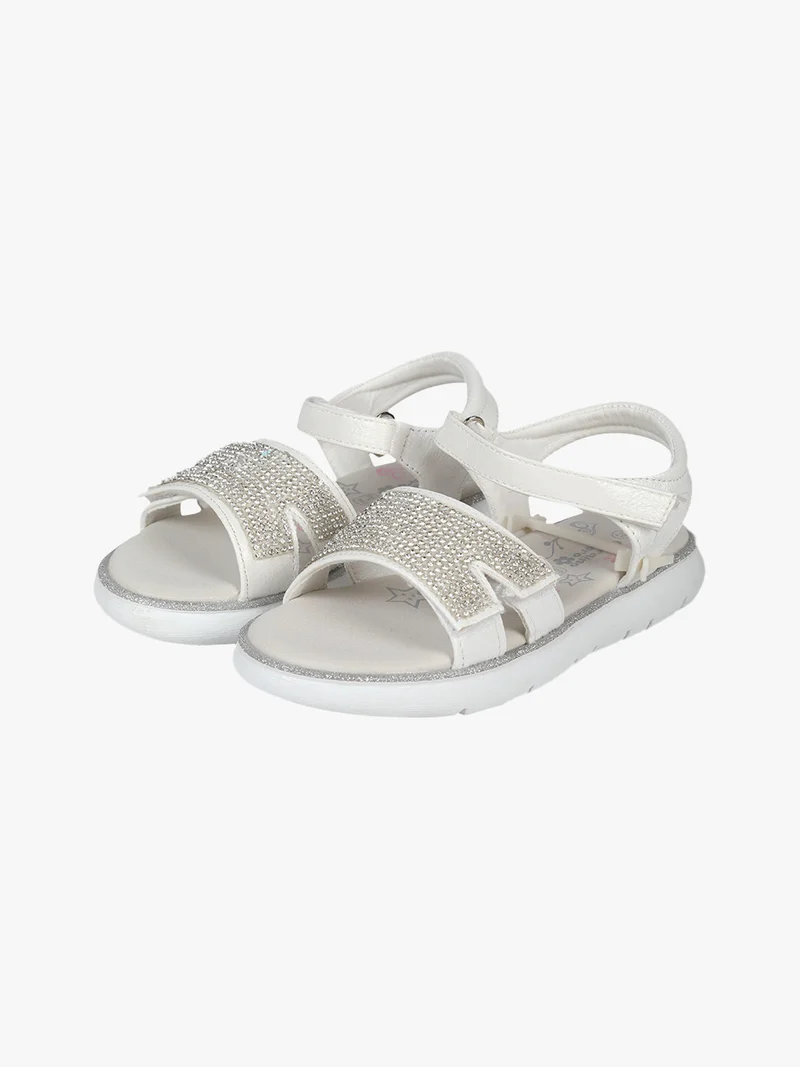 Sandali da bambina con strass e cinturino a strappo - bianco