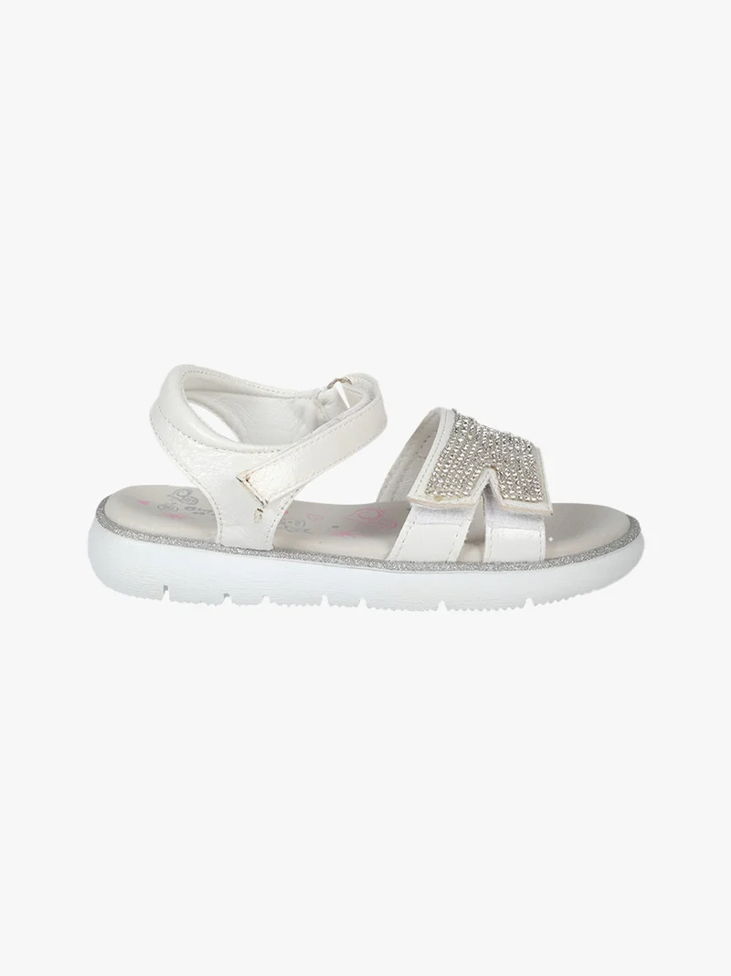 Sandali da bambina con strass e cinturino a strappo - bianco