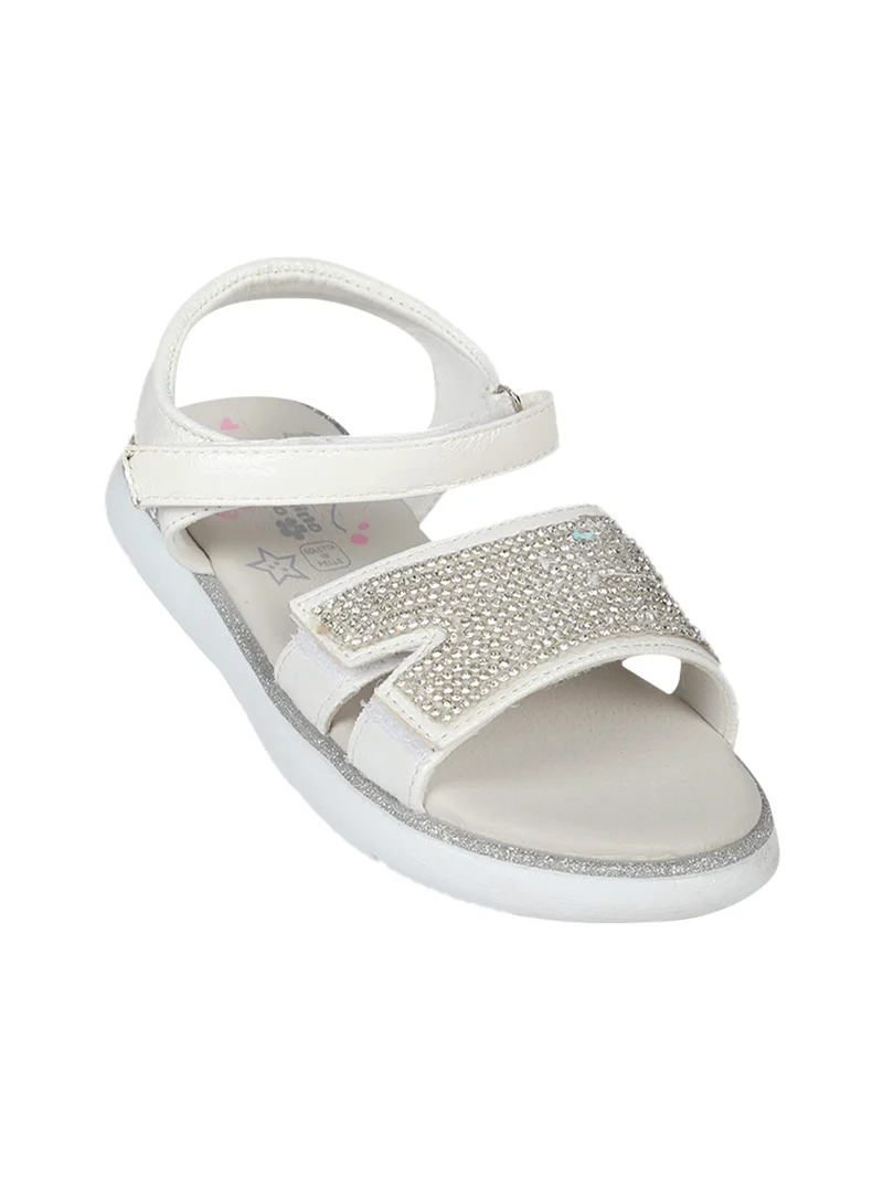Sandali da bambina con strass e cinturino a strappo - bianco
