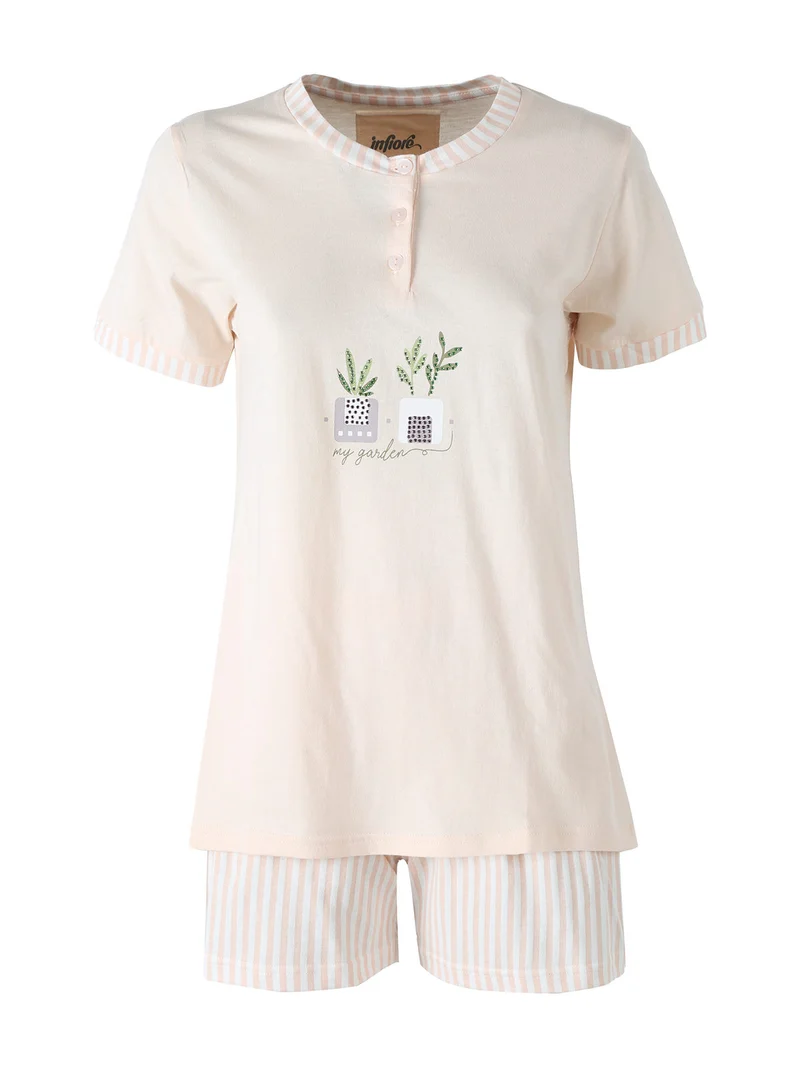 MOSAIC Pigiama corto da donna in cotone con shorts a righe - albicocca