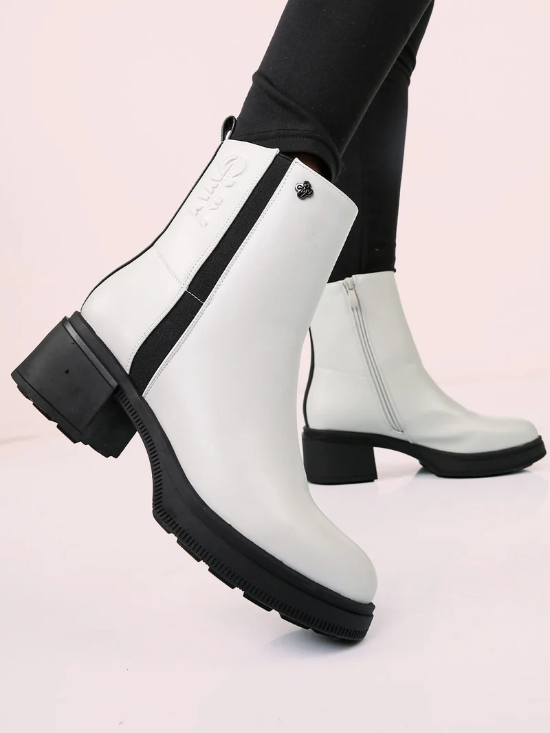 Stivaletti donna con tacco e plateau - perla