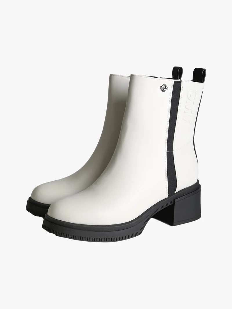Stivaletti donna con tacco e plateau - perla