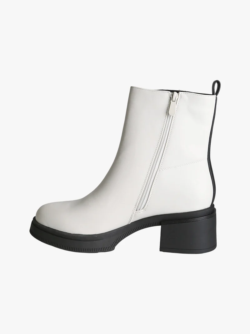 Stivaletti donna con tacco e plateau - perla