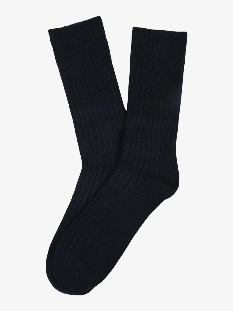 Calze corte da uomo in misto lana e cashmere a coste - blu scuro