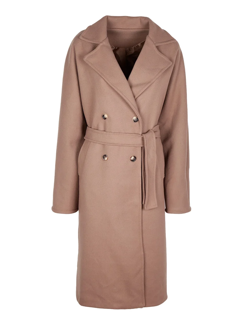 Cappotto lungo da donna con chiusura a doppiopetto - cammello