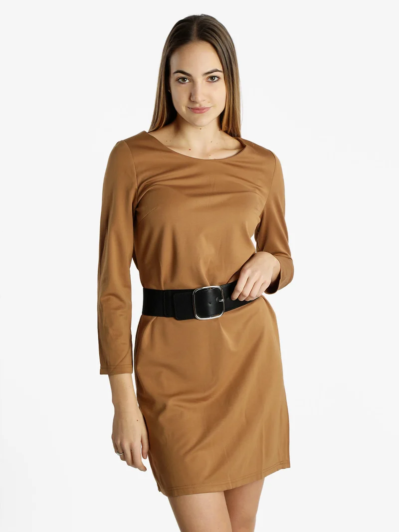 Vestito da donna a maniche lunghe in tinta unita - cammello