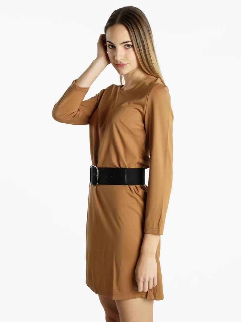 Vestito da donna a maniche lunghe in tinta unita - cammello