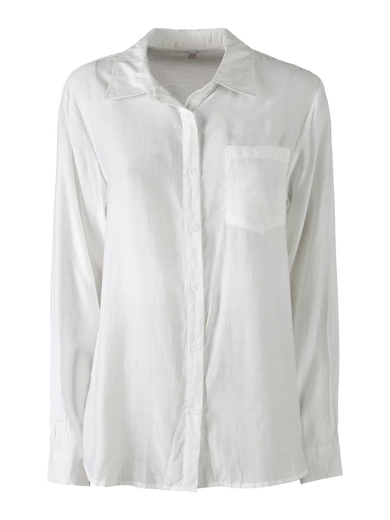 Camicia donna a maniche lunghe in misto cotone - bianco