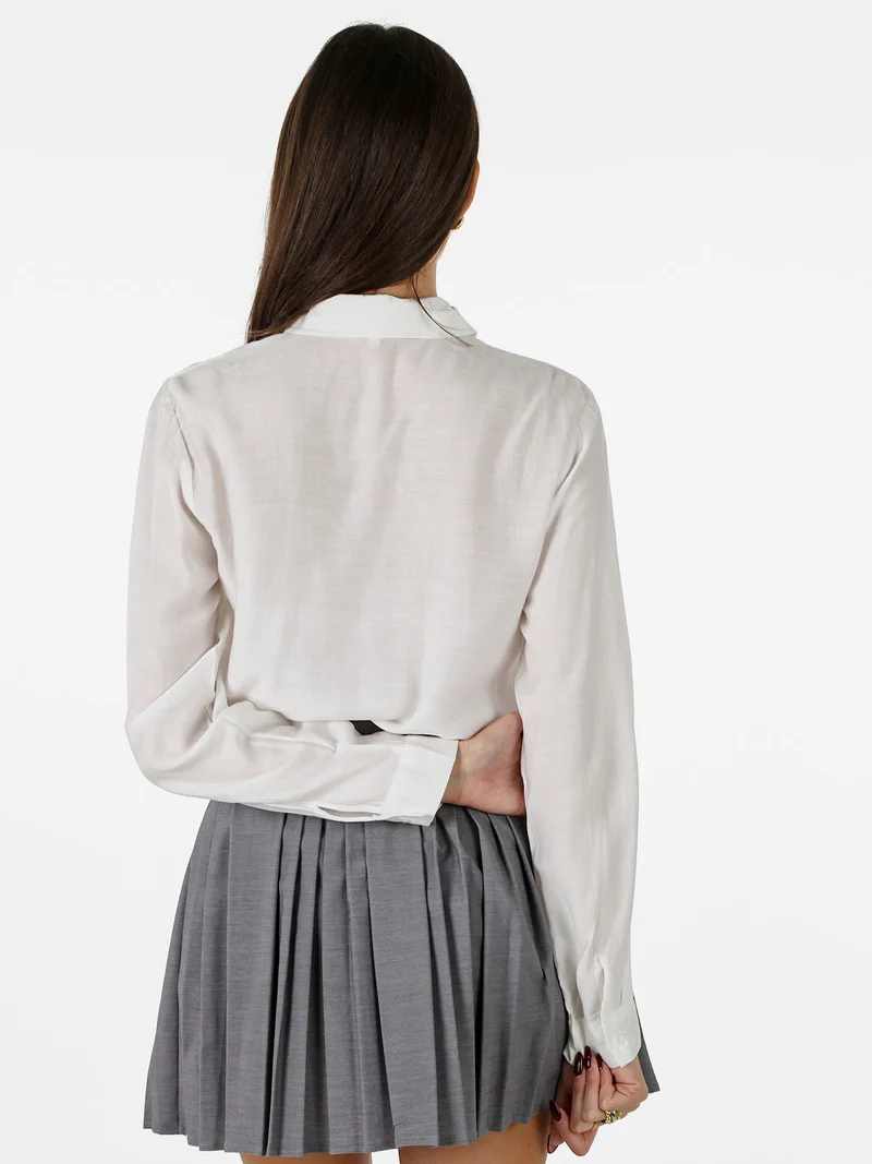 Camicia donna a maniche lunghe in misto cotone - bianco