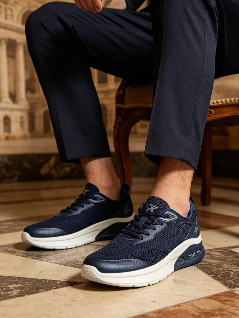 Sneakers sportive da uomo in maglia - blu scuro