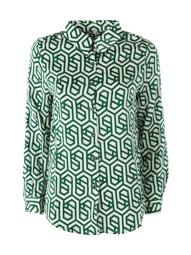 Camicia donna a maniche lunghe con stampe - verde