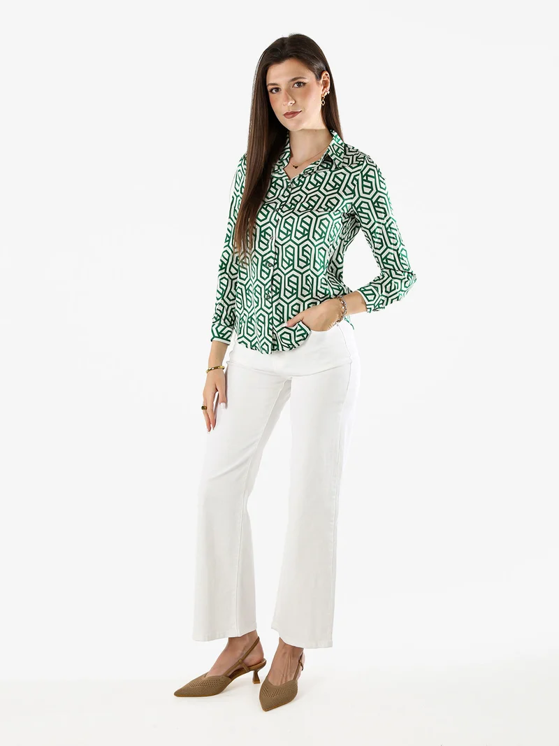 Camicia donna a maniche lunghe con stampe - verde
