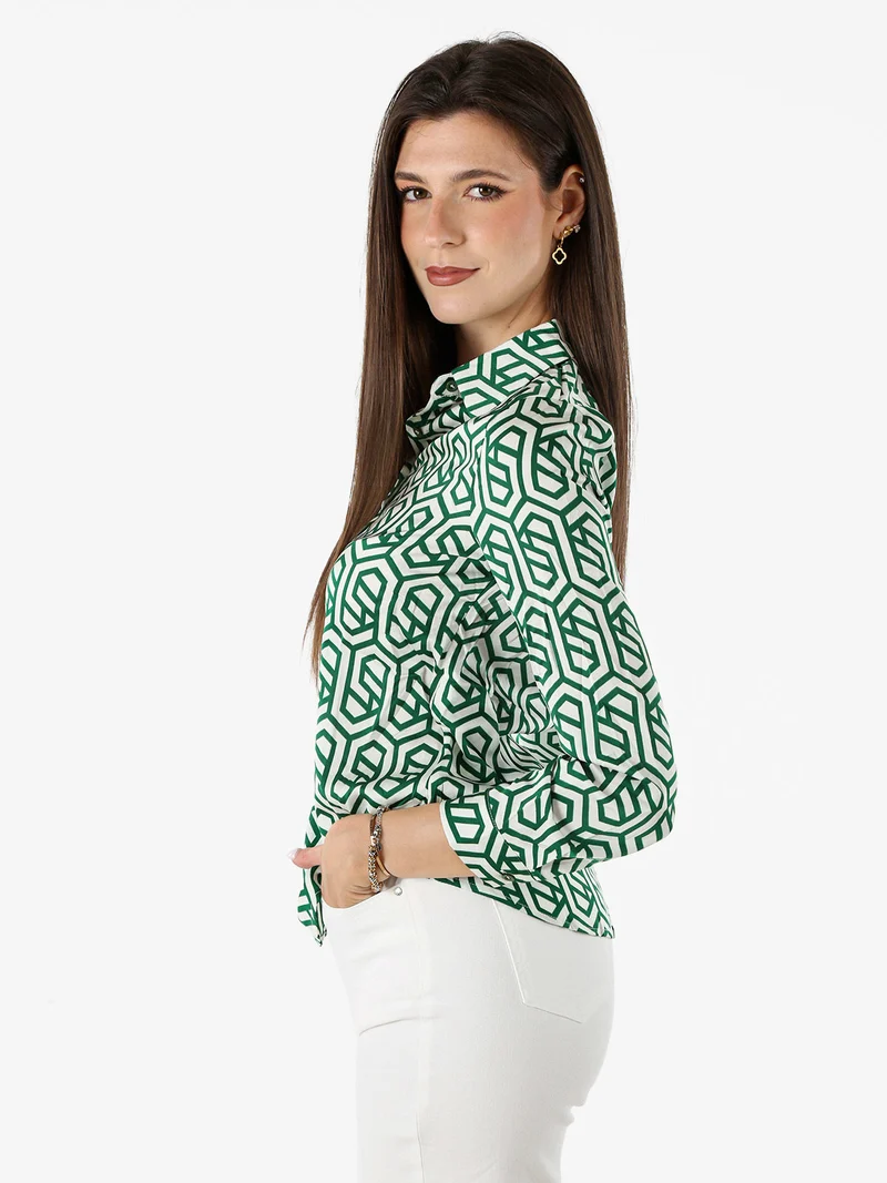 Camicia donna a maniche lunghe con stampe - verde
