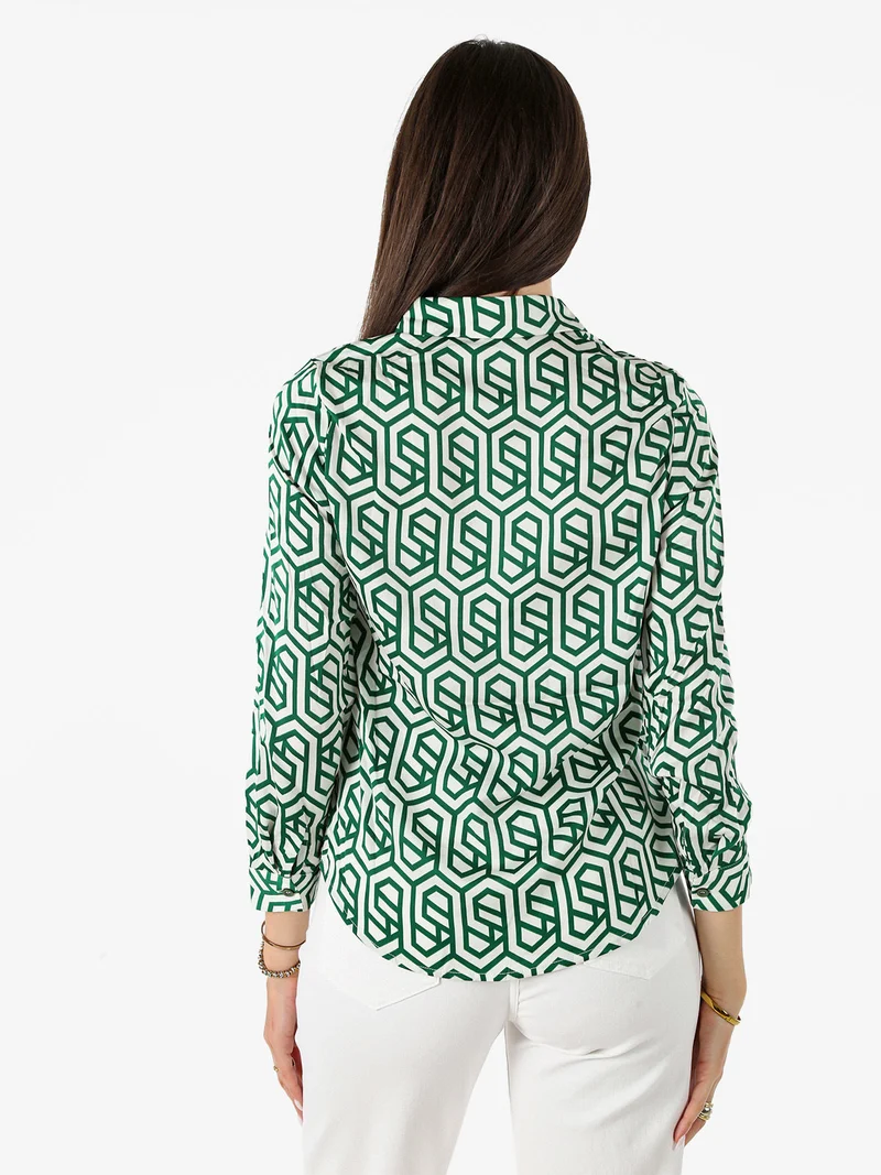 Camicia donna a maniche lunghe con stampe - verde