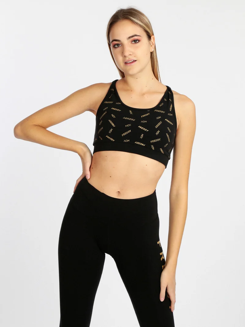 Top donna sportivo con stampe - nero