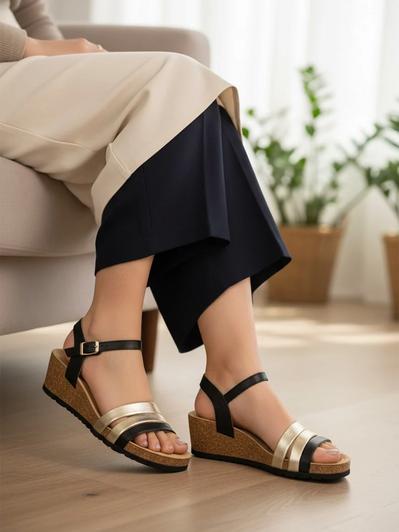 Sandali donna con zeppa - nero