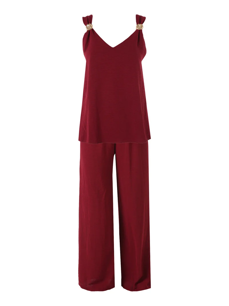Completo casual da donna con top e pantaloni a gamba larga - bordeaux