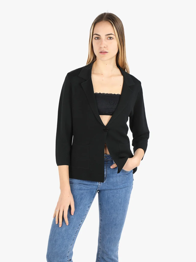 Giacca donna monobottone in maglia - nero
