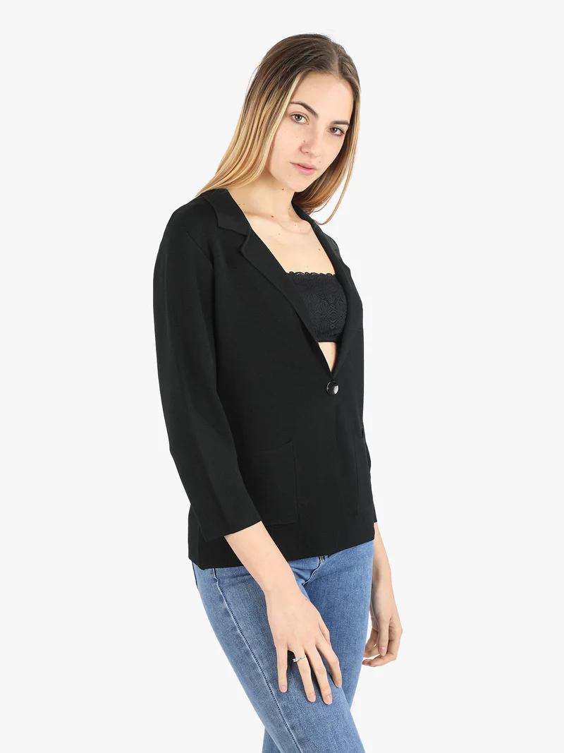 Giacca donna monobottone in maglia - nero