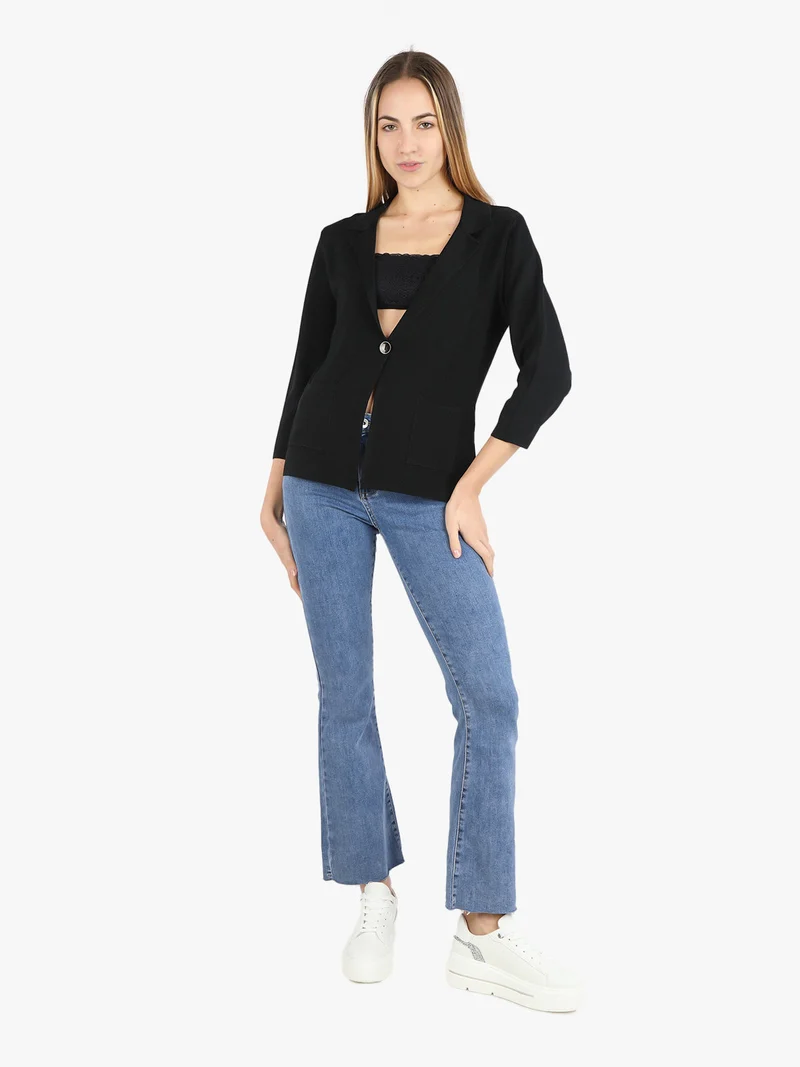 Giacca donna monobottone in maglia - nero