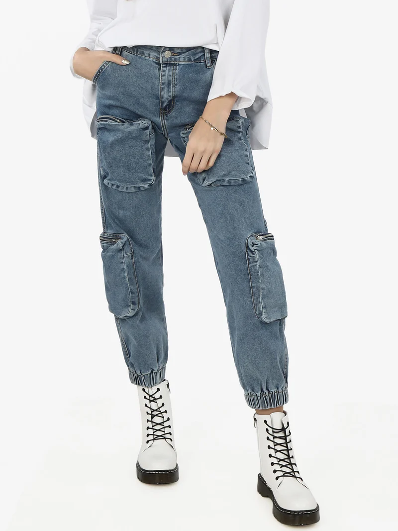 Jeans donna multitasche con polsini - jeans