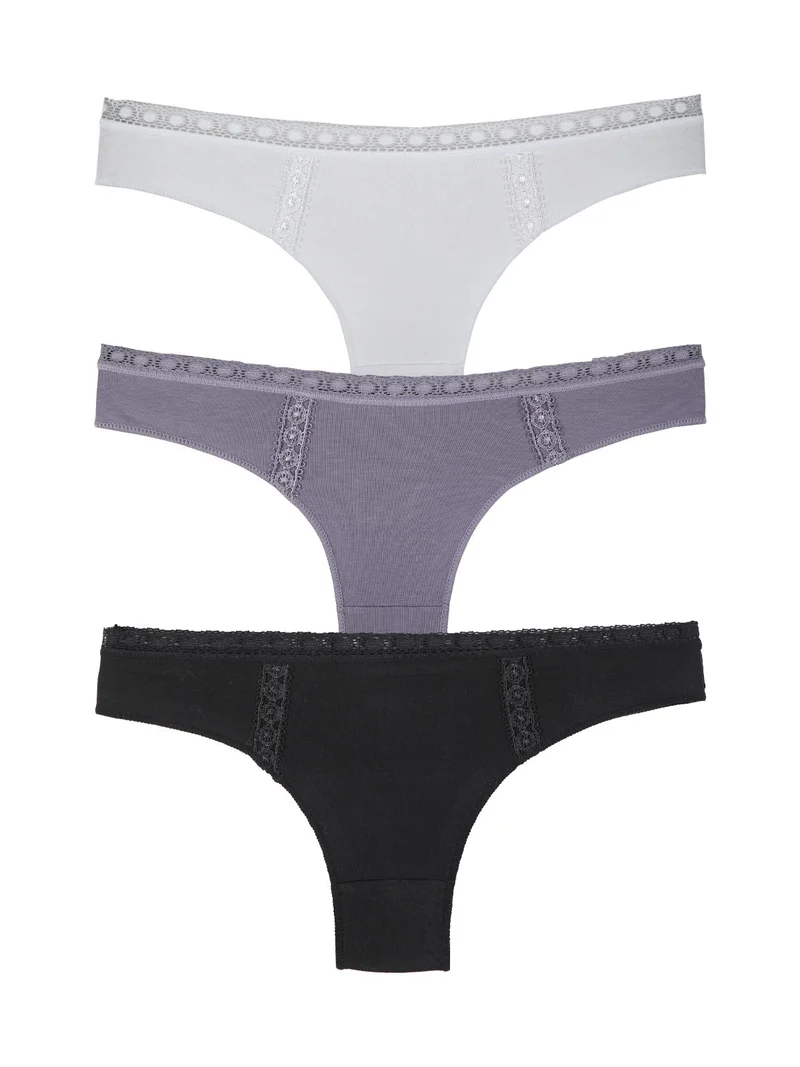 Set di 3 brasiliane da donna in cotone - bianco