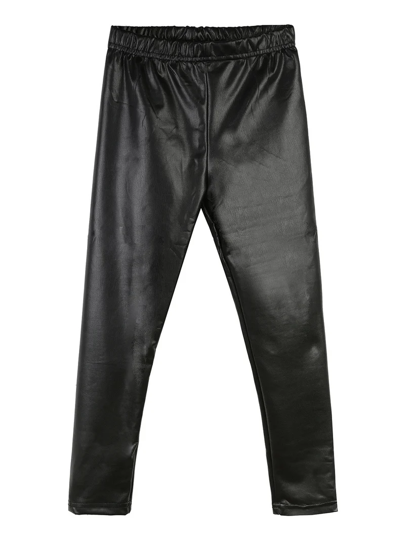 Leggings da bambina in similpelle - nero