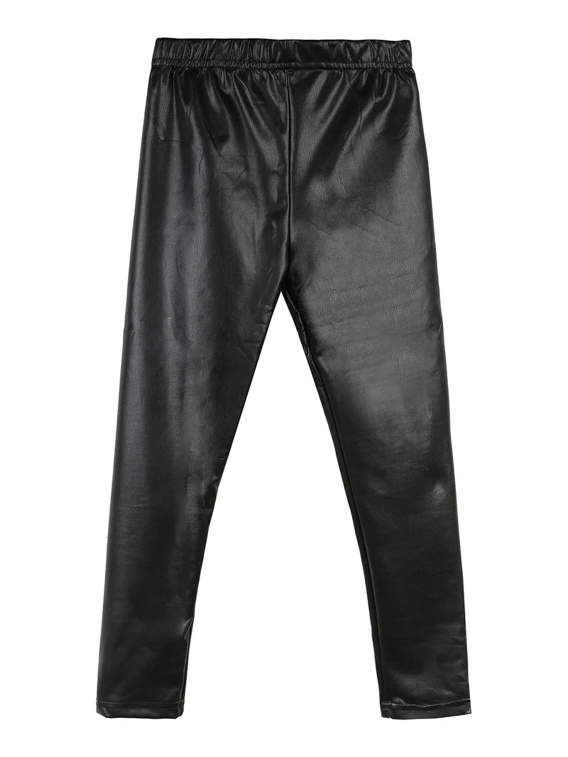 Leggings da bambina in similpelle - nero