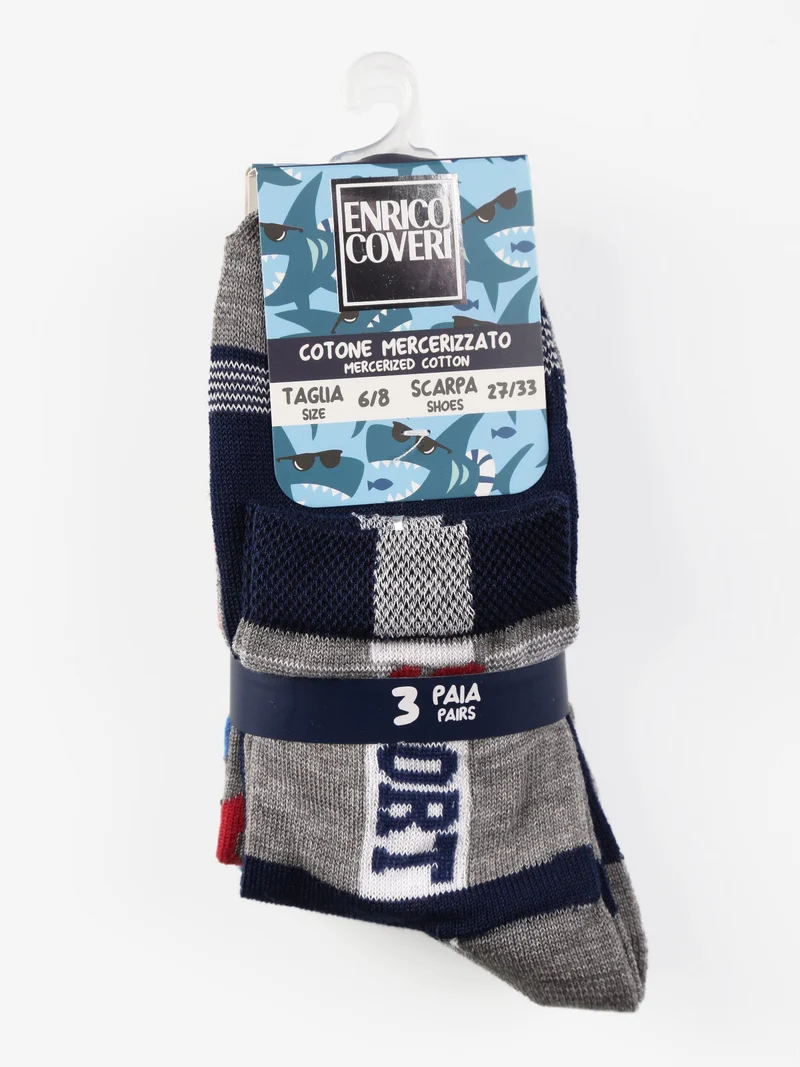Calze corte da bambino in cotone Confezione da 3 paia - blu scuro