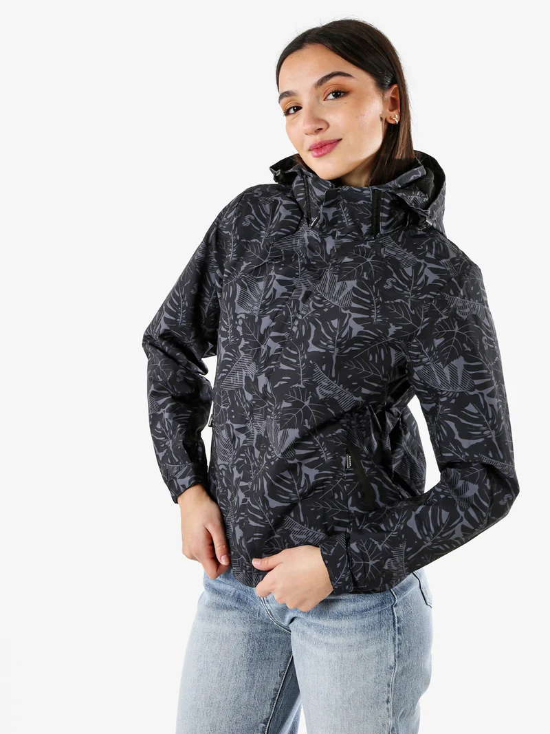Giacca impermeabile da donna con cappuccio e zip - nero