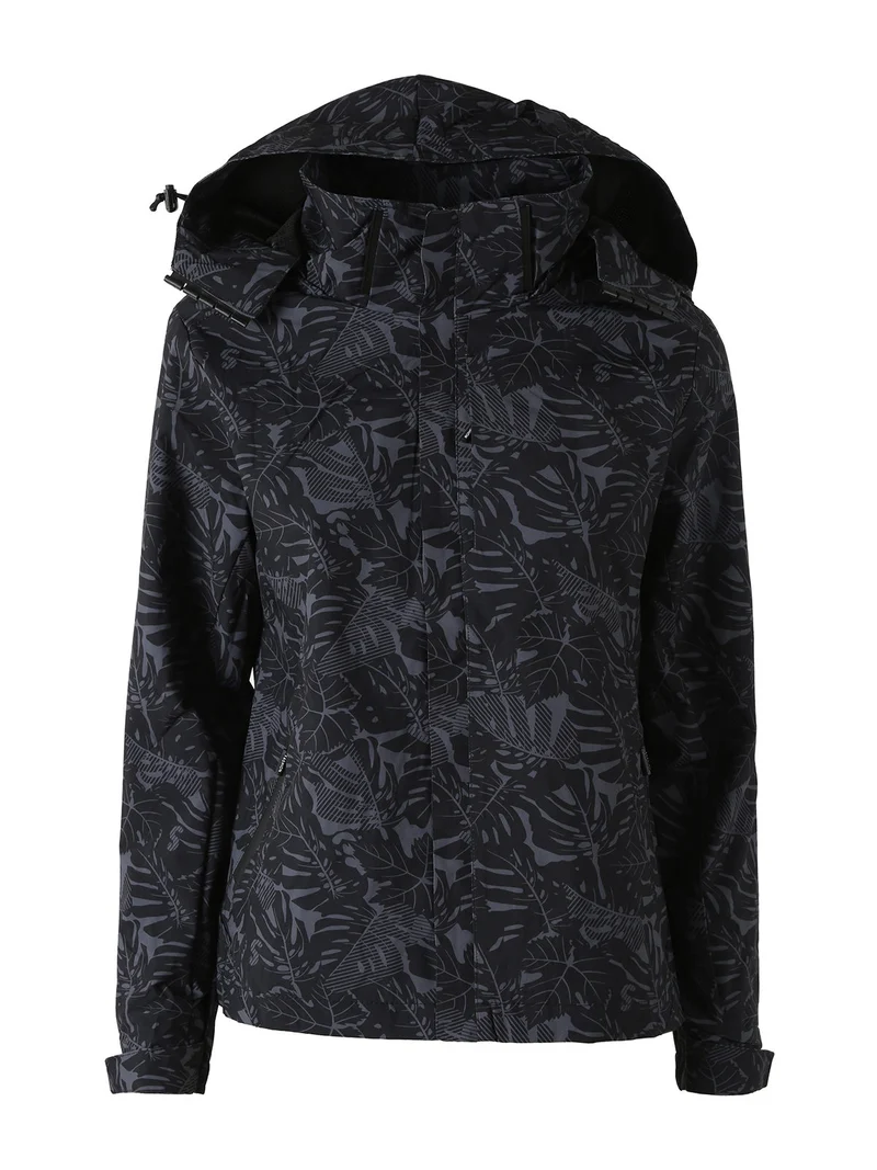 Giacca impermeabile da donna con cappuccio e zip - nero