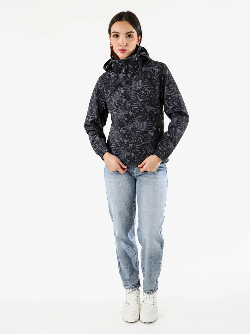 Giacca impermeabile da donna con cappuccio e zip - nero