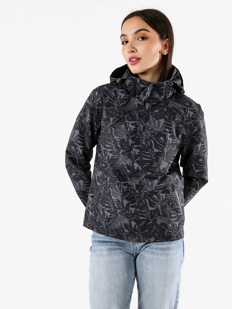 Giacca impermeabile da donna con cappuccio e zip - nero