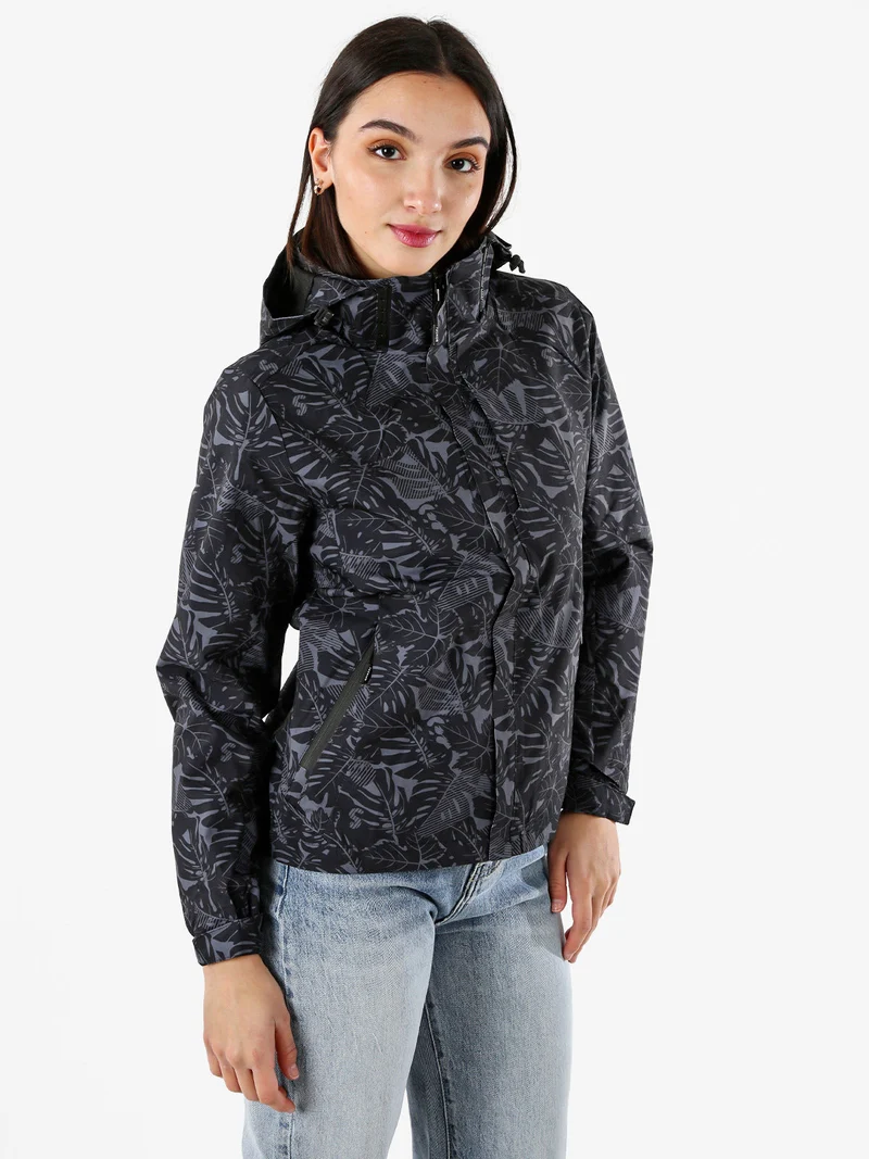 Giacca impermeabile da donna con cappuccio e zip - nero