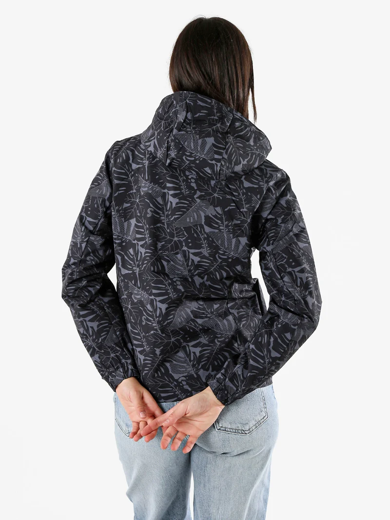 Giacca impermeabile da donna con cappuccio e zip - nero