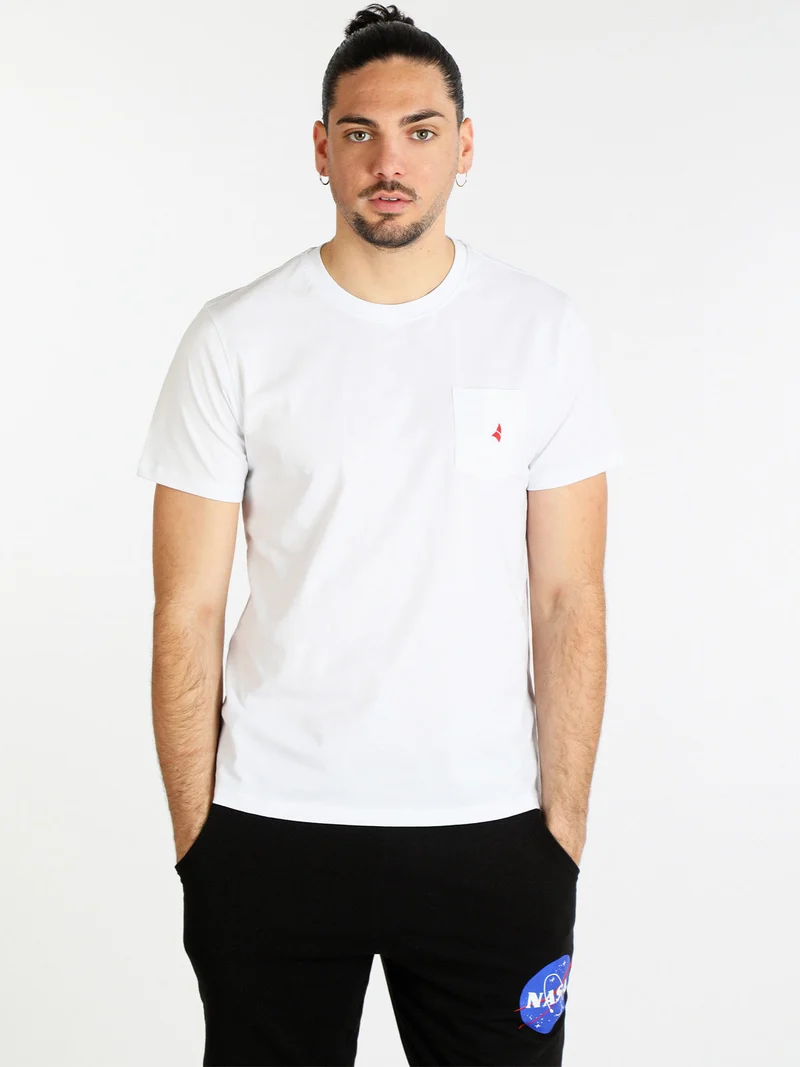 T-shirt uomo manica corta con taschino - bianco