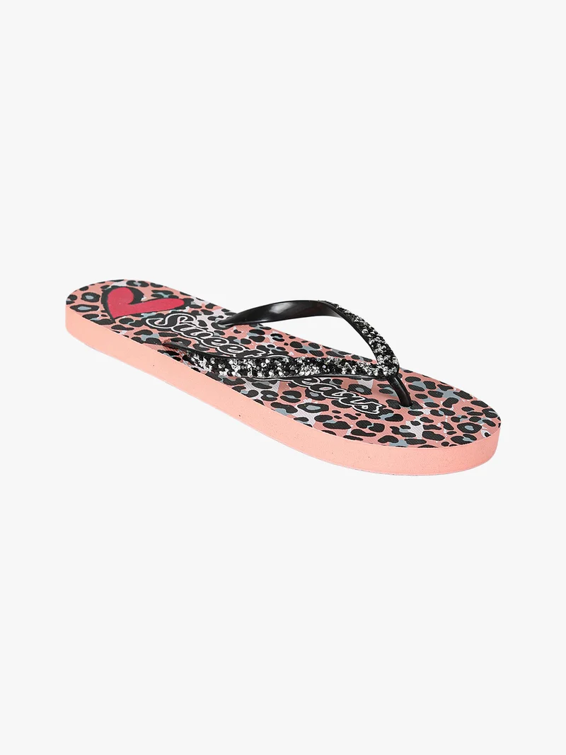 Infradito donna animalier in gomma con strass e pietre - rosa
