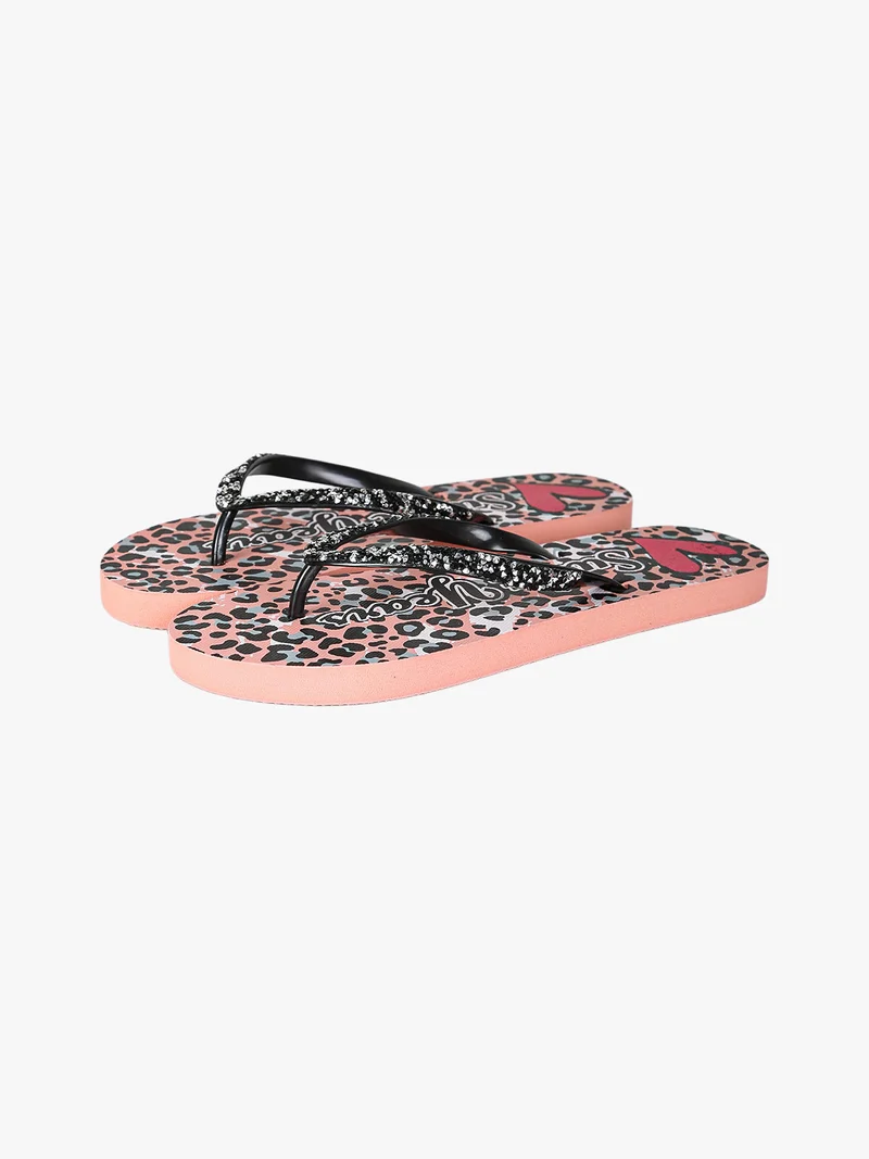 Infradito donna animalier in gomma con strass e pietre - rosa