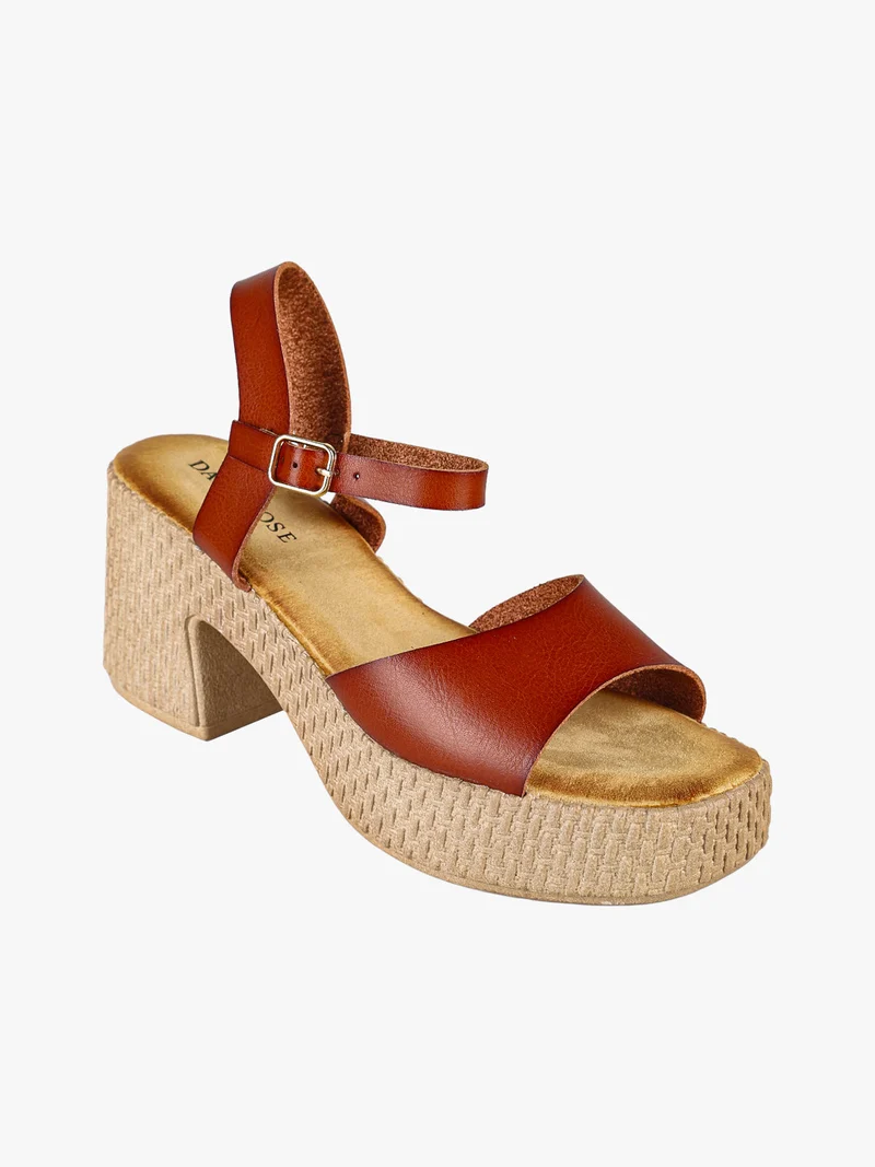 Sandali donna con tacco e plateau - cammello