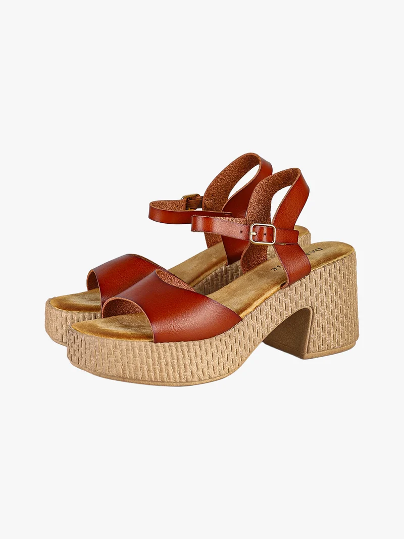 Sandali donna con tacco e plateau - cammello